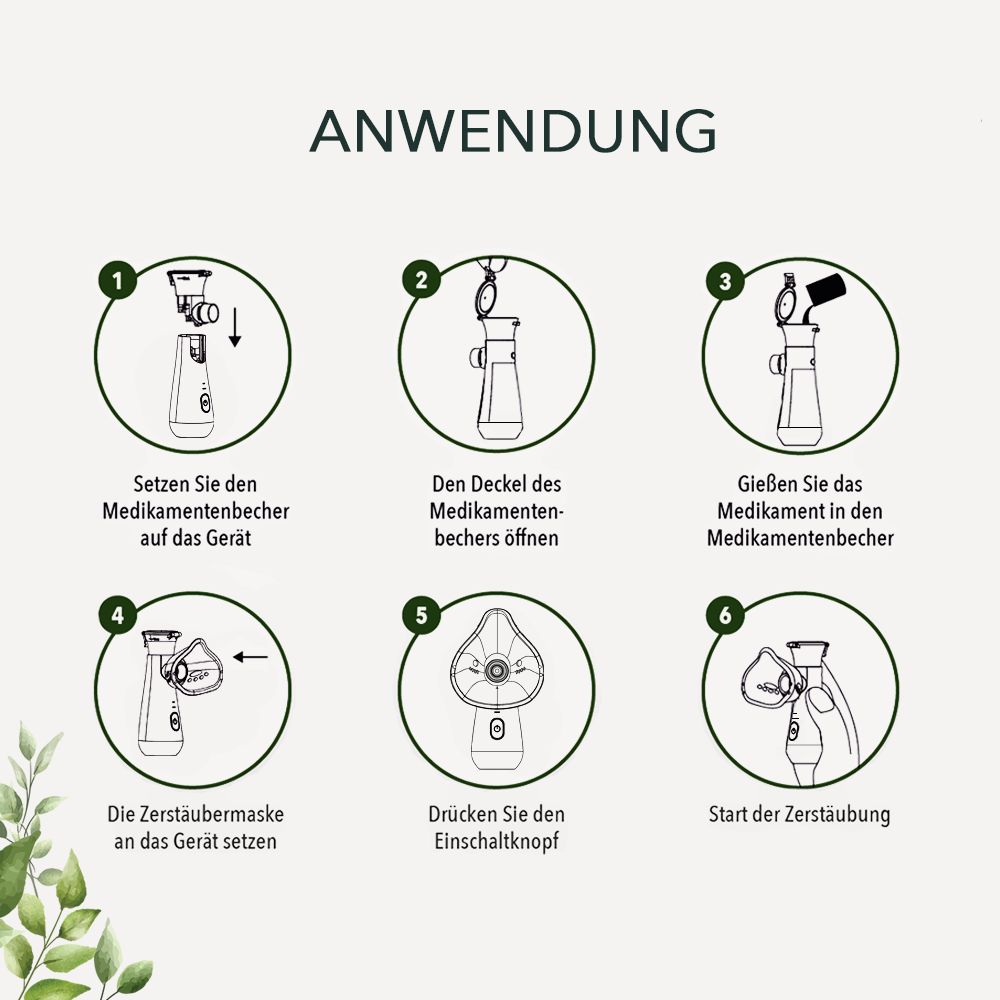 IEA Green Inhalationsgerät in dunkelgrün mit Kochsalzlösung