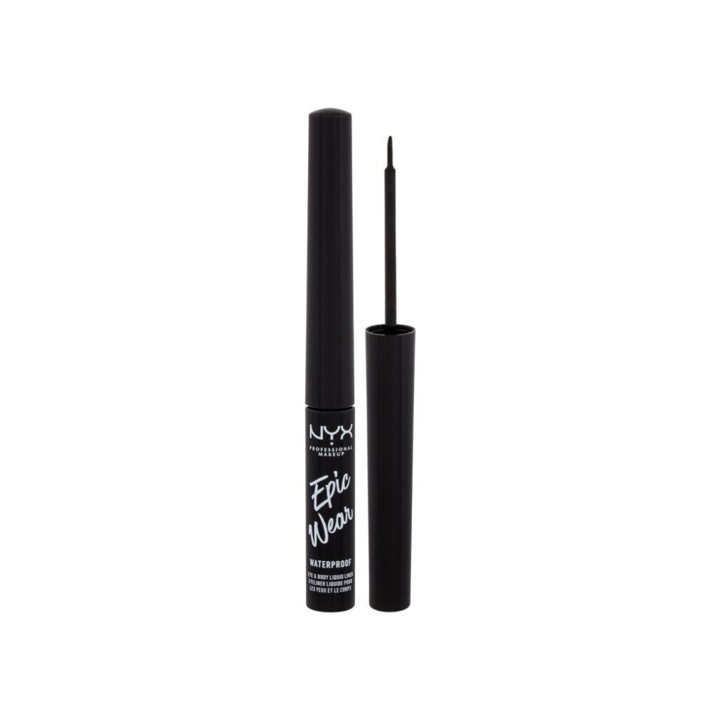NYX Epic Wear Liquid Liner in Schwarz. Schwarzer Applikator und Fläschchen mit Aufschrift.