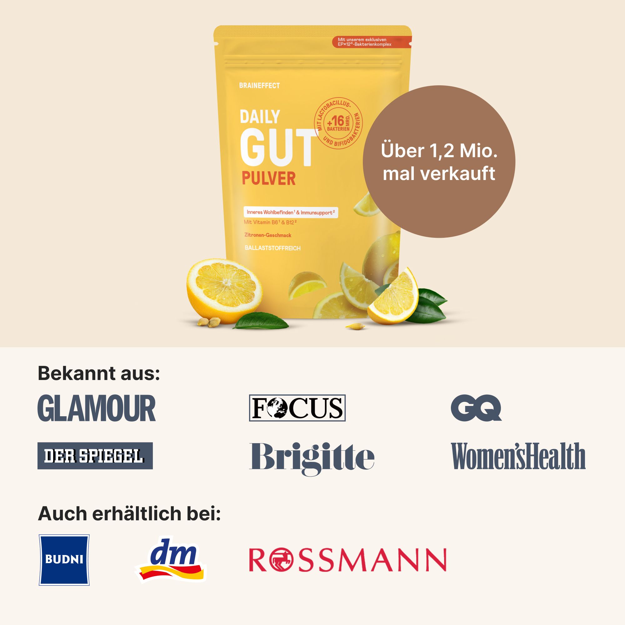 BRAINEFFECT Daily Gut Pulver Zitrone