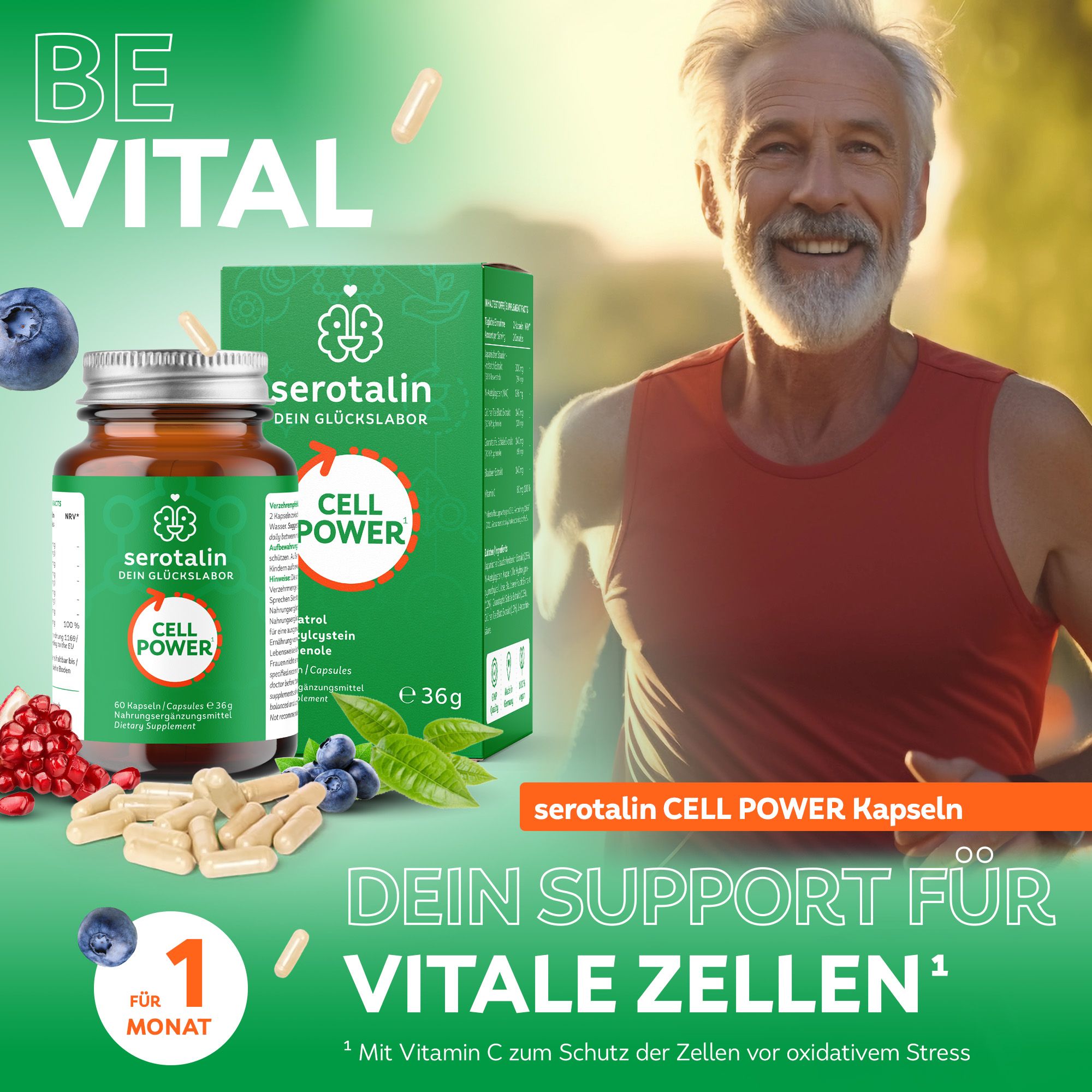 serotalin® Cell Power I 60 Kapseln - Nac, Resveratrol & Polyphenole Hochdosiert Blutdruck St