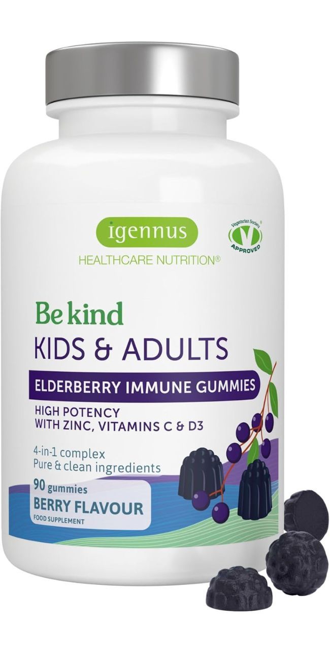 Igennus Holunderbeeren Immun Gummibärchen mit Vitamin C, D3 und Zink, 4-in-1-Komplex 90 Pc Fruchtgummi