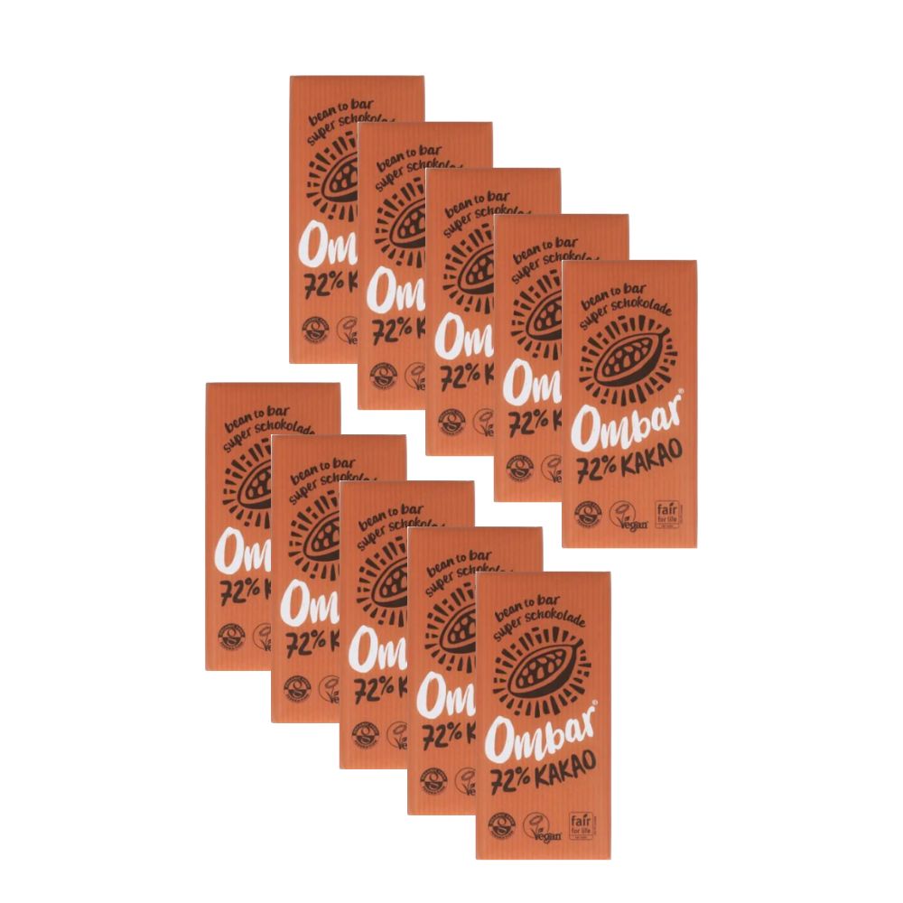 Ombar 72% Kakao Dunkle Rohkakao-Tafel Schokolade Vegan 10x70 g