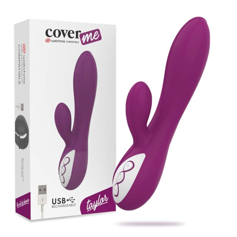 Produktverpackung mit lila Vibrator. Aufschrift: coverme taylor USB rechargeable.