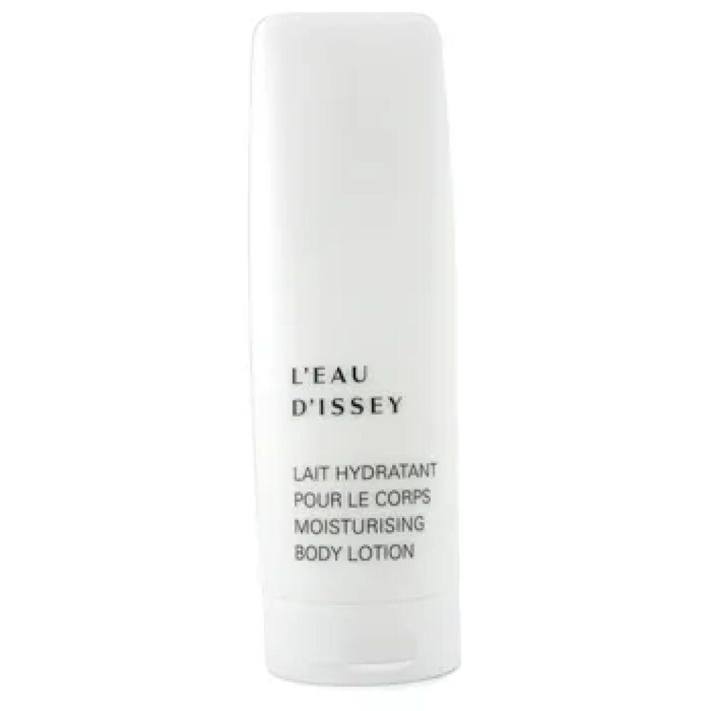 Weiße Tube mit Aufschrift L'EAU D'ISSEY, LAIT HYDRATANT POUR LE CORPS, MOISTURISING BODY LOTION.