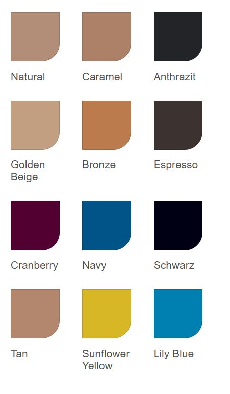 Farbpalette für JOBST Opaque Kompressionsstrümpfe. Verschiedene Farben: Natural, Caramel, Anthrazit, Golden Beige, Bronze, Espresso, etc.