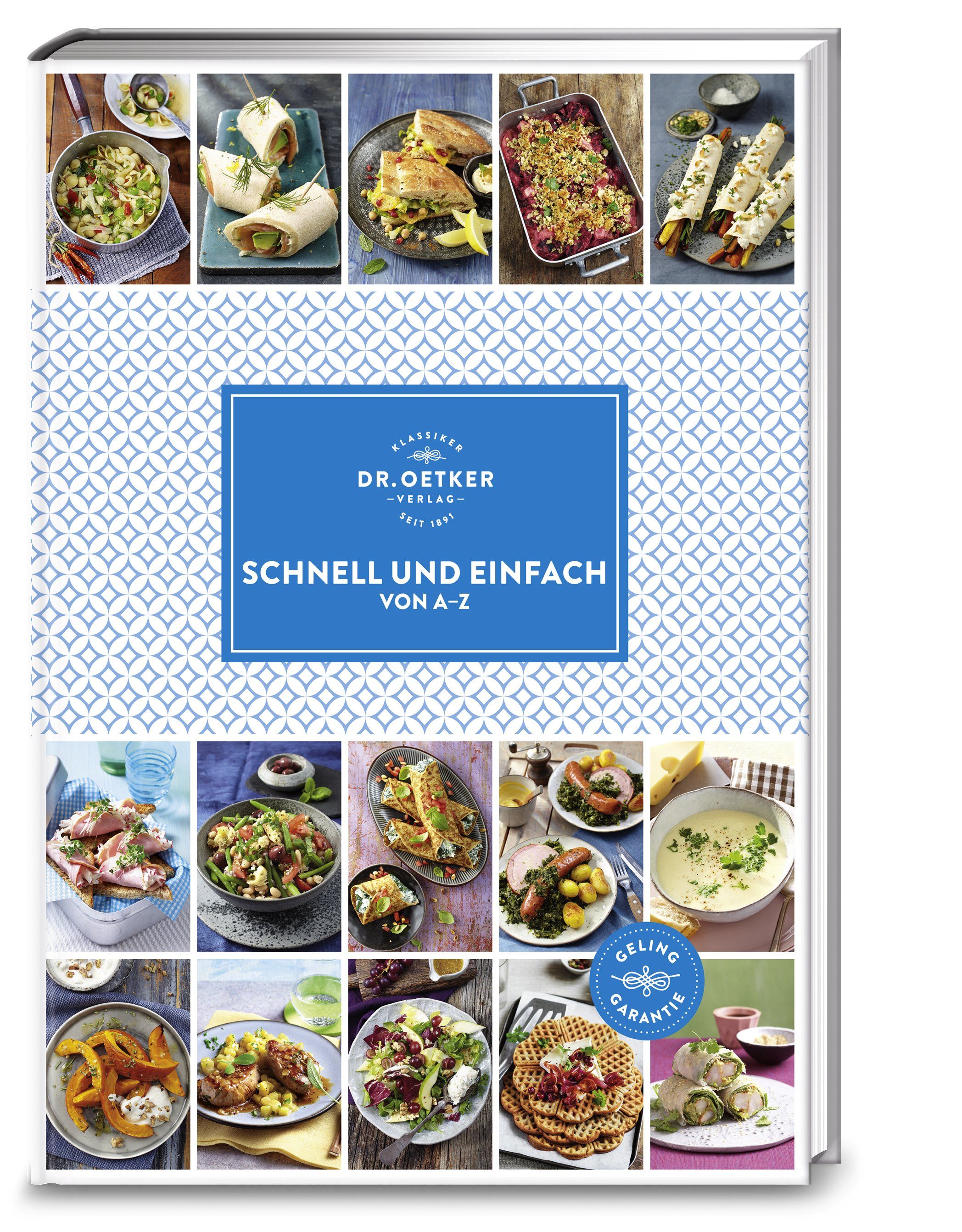 Kochbuch mit dem Titel "Schnell und einfach von A-Z" von Dr. Oetker. Auf dem Cover sind verschiedene Gerichte abgebildet.
