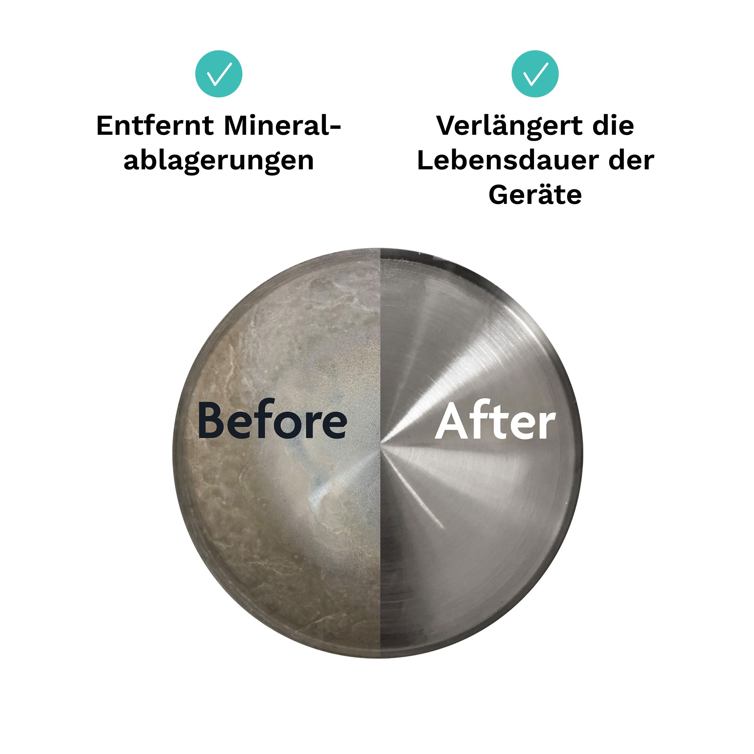 Kreisförmige Darstellung. Links: Metalloberfläche vor der Reinigung. Rechts: Metalloberfläche nach der Reinigung.