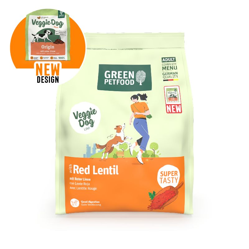 Green Petfood Veggie Dog mit roter Linse Trockenfutter-Sack, neue Verpackung.