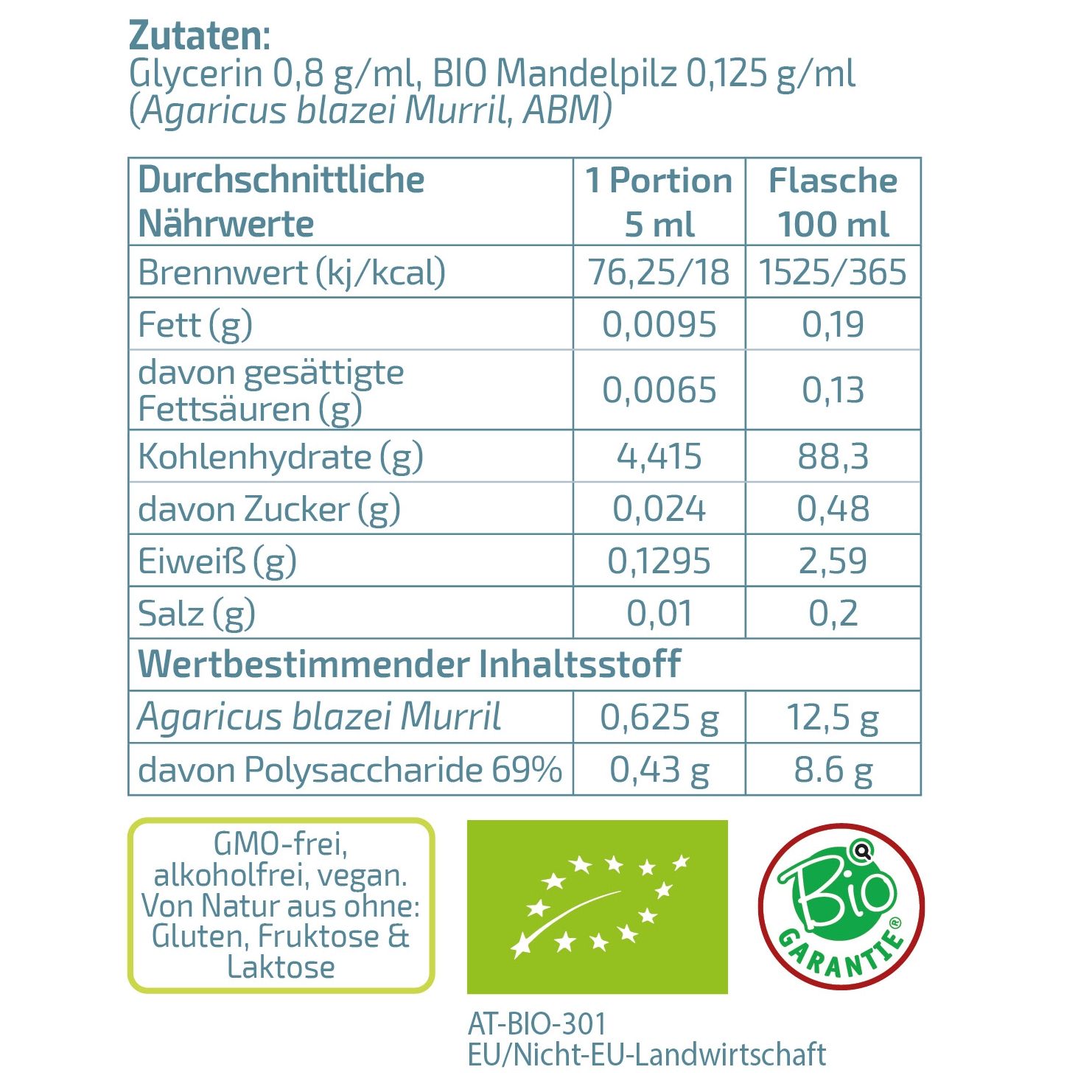 BEAUVITAL® Bio Agaricus (ABM) Kurextrakt | Flüssiger Vollauszug durch Dual-Extraktion