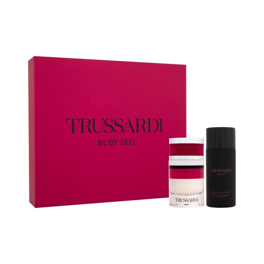 Trussardi Ruby Red Geschenkset. Rosa Box mit Logo. Enthält Parfum und Deodorant. Zwei Flakons.