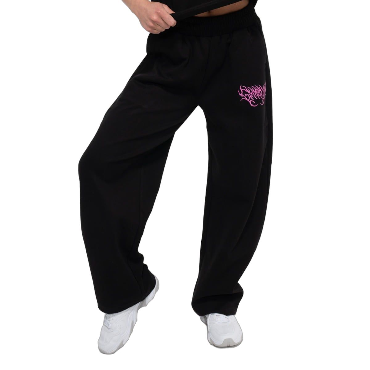 GymBeam Sweatpants Damen oversize mit Kordelzug und Taschen in Schwarz 1 St