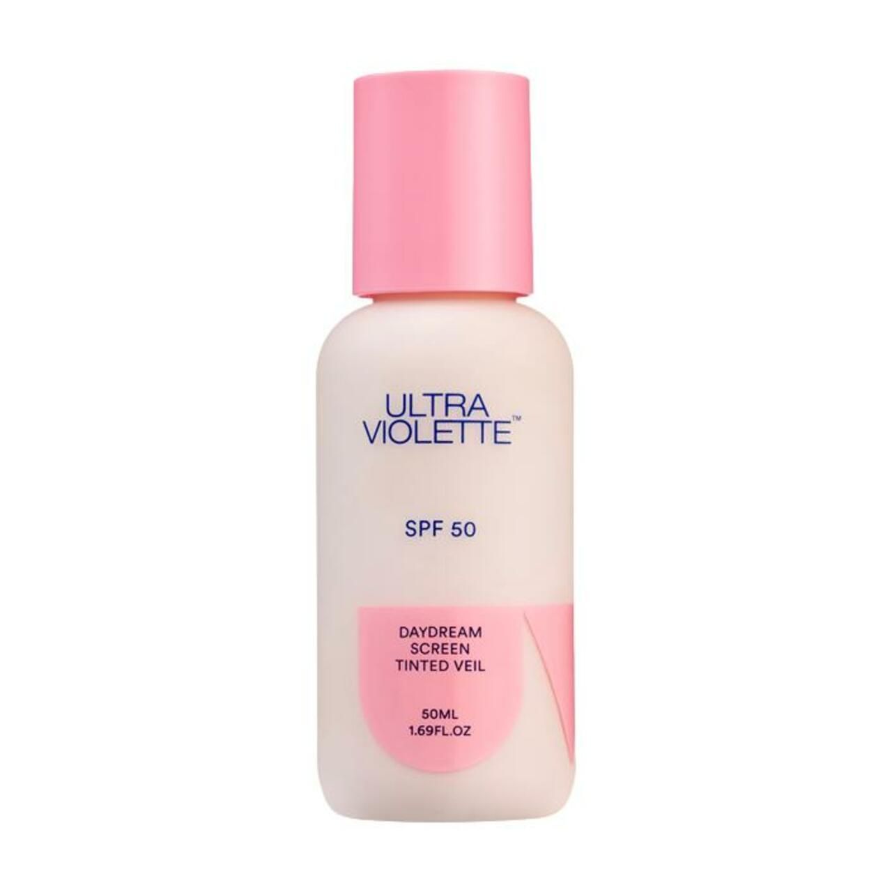Flasche mit rosa Deckel. Aufschrift: Ultra Violette, SPF 50, Daydream Screen Tinted Veil. Volumen: 50 ml.
