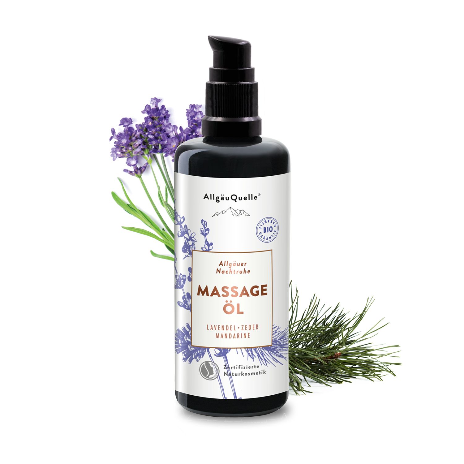AllgäuQuelle BIO Massageöl 100% naturreine ätherische Öle aus Lavendel, Zeder, Mandarine, vegan