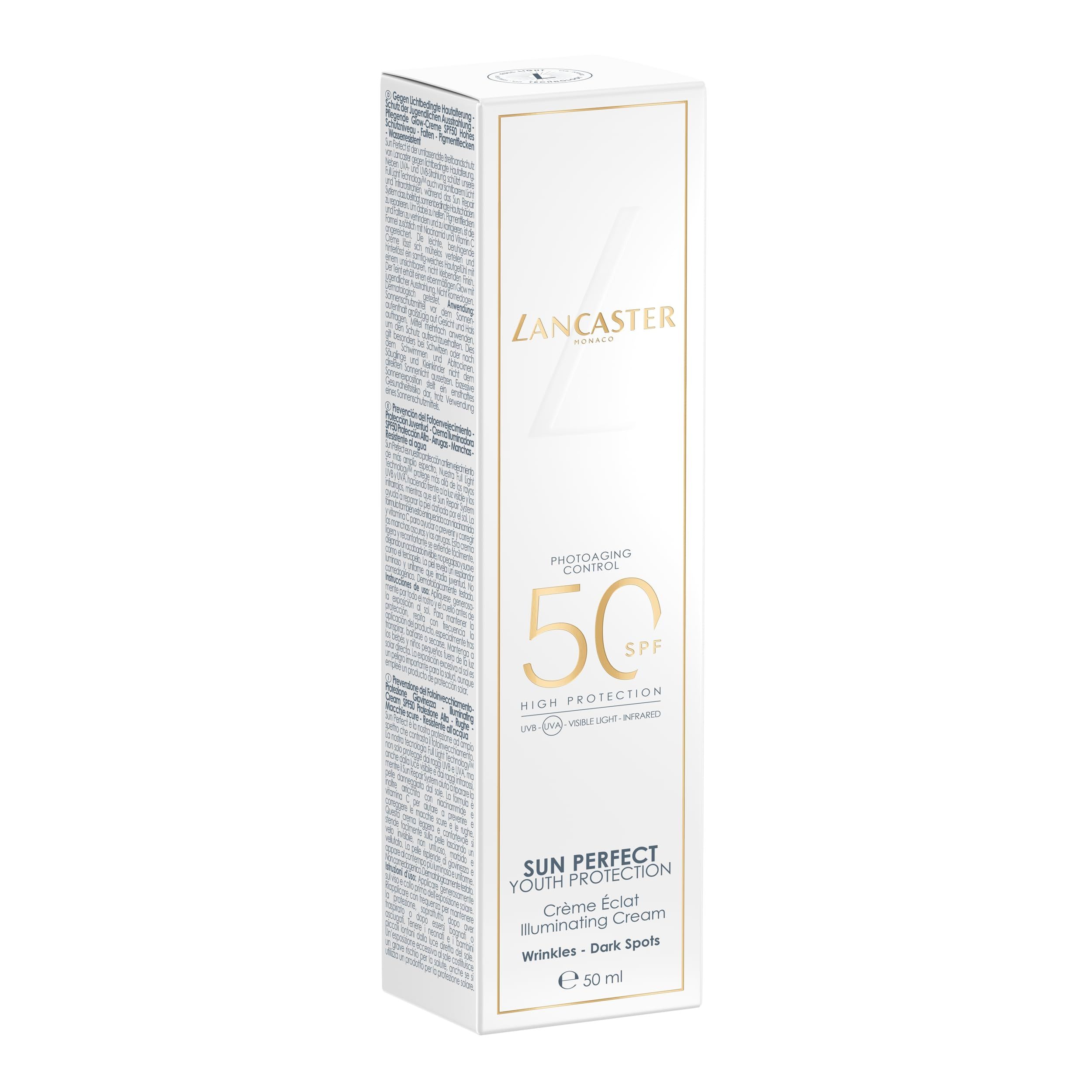 Lancaster Sonnencreme-Verpackung mit LSF 50, "Sun Perfect Youth Protection" Aufschrift.