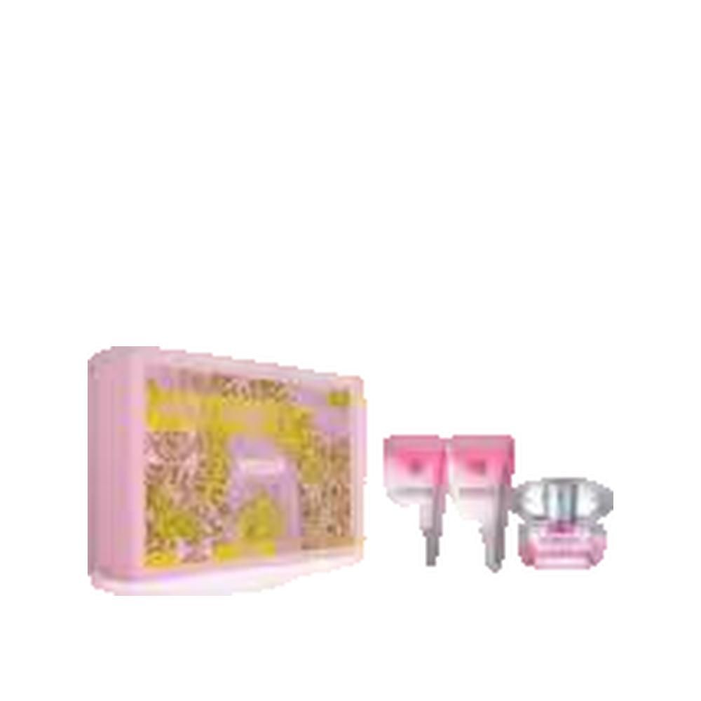 Geschenkset mit rosa Verpackung. Enthält eine rechteckige Box, zwei Sprays und einen kleinen Behälter. Details nicht erkennbar.