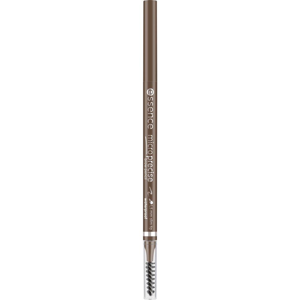 Augenbrauenstift. Schlanke, braune Mine. Marke: Essence. Text: Micro Precise, waterproof.