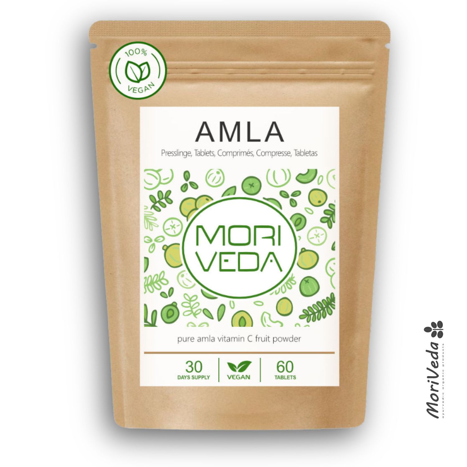 Moriveda Amla Tabletten – 1000 mg natürliches Vitamin C, Antioxidans, Chrom, vegan 60 St