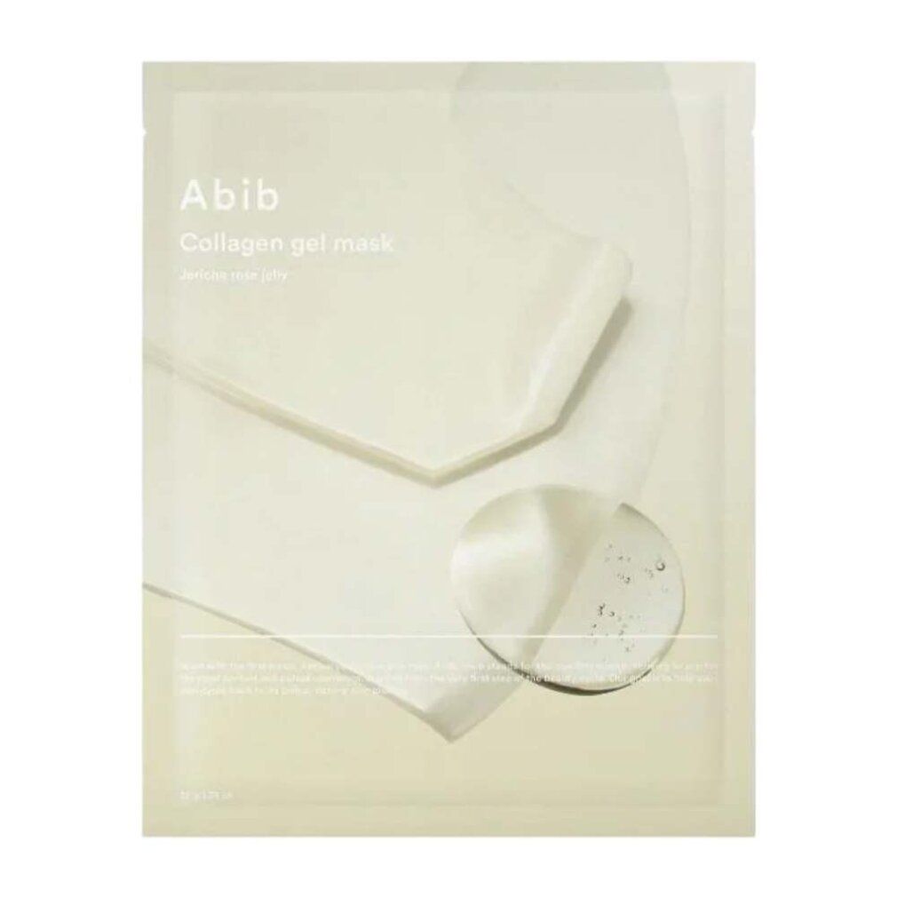 Abib Collagen Gel Mask Verpackung mit Gel-Tropfen und Schichten.