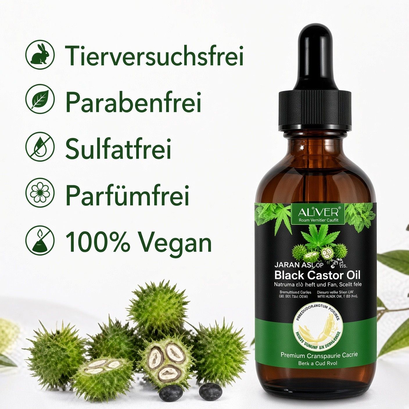 Aliver Jamaican Black Castor Oil, 100% reines Rizinusöl für Haare, Haut & Nägel