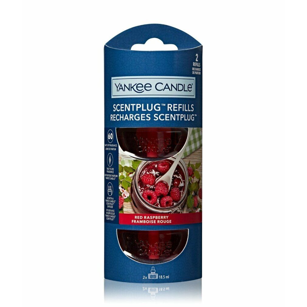 Zwei Nachfüllungen für Yankee Candle Scentplug. Rote Himbeere. In blauer Verpackung. 2 x 18,5 ml.