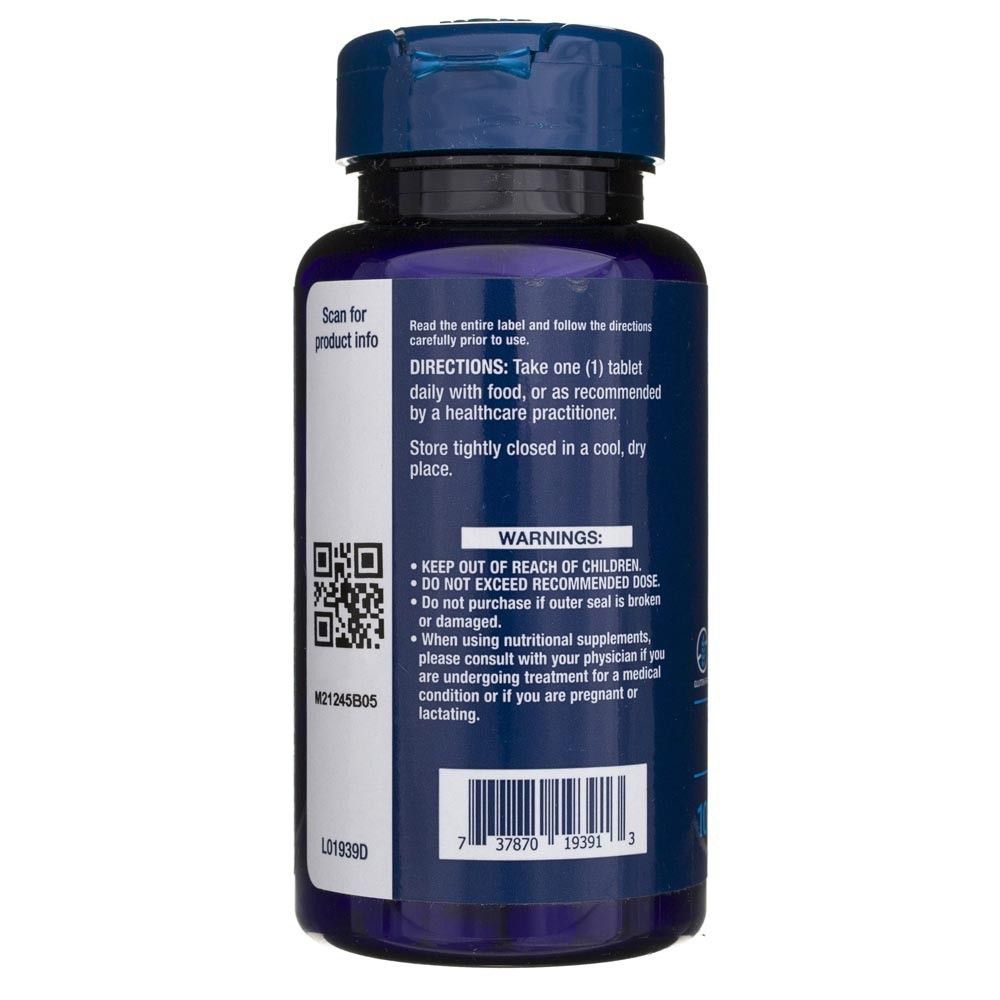 Rückseite einer blauen Flasche mit Etikett, das Anweisungen und Warnhinweise enthält.