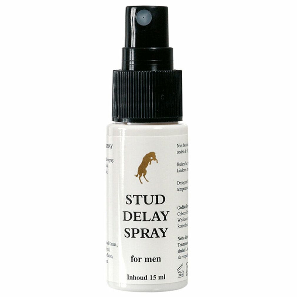Flasche Stud Delay Spray for men, 15 ml, mit Pumpsprühkopf und Karton.