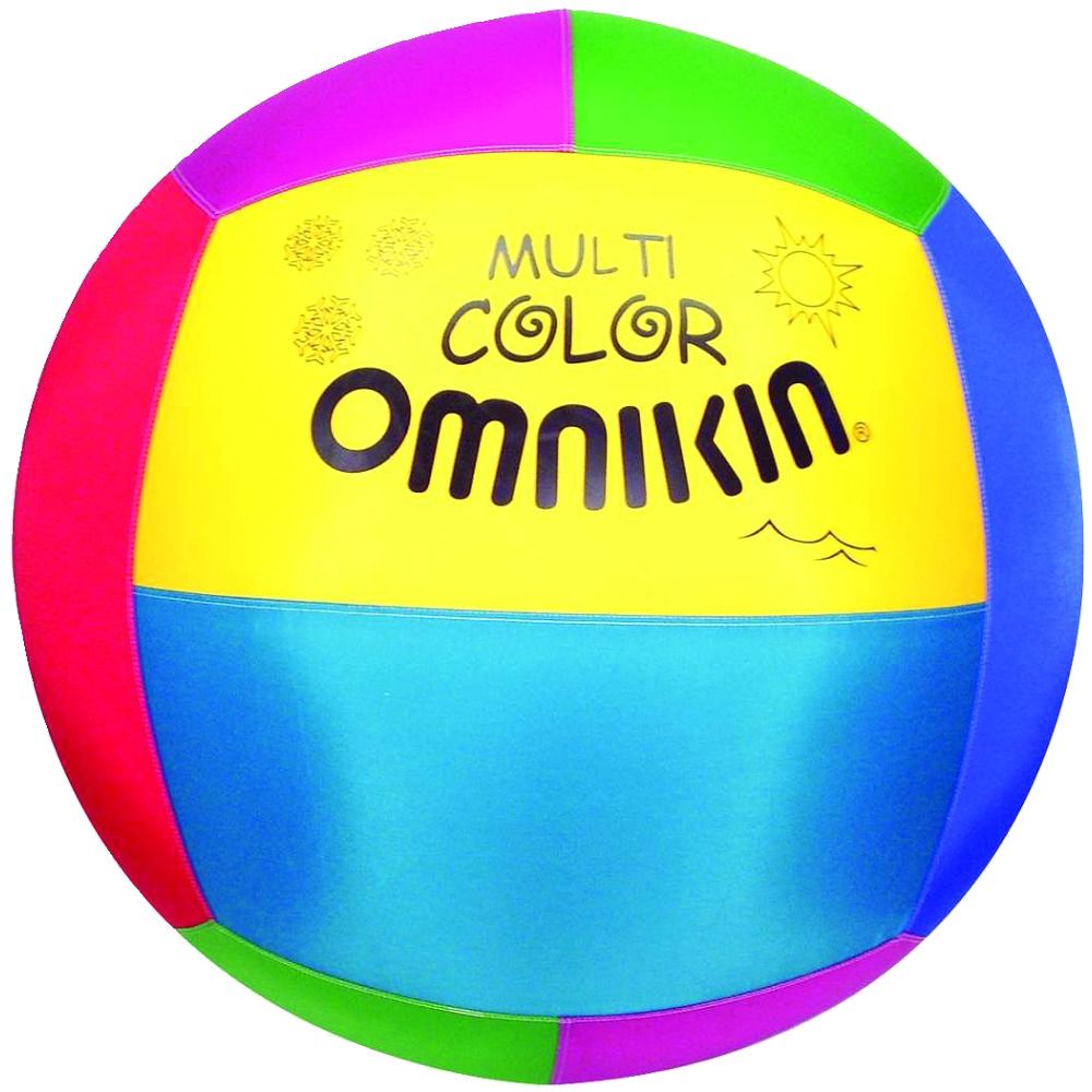 Mehrfarbiger Ball mit "Omnikin"-Logo. Segmentiert in Rot, Grün, Gelb und Blau. Aufschrift "Multi Color".