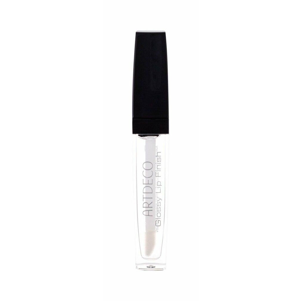 Artdeco Glossy Lip Finish. Transparente Tube mit schwarzem Deckel. Applikator sichtbar. Produktname und Marke aufgedruckt.