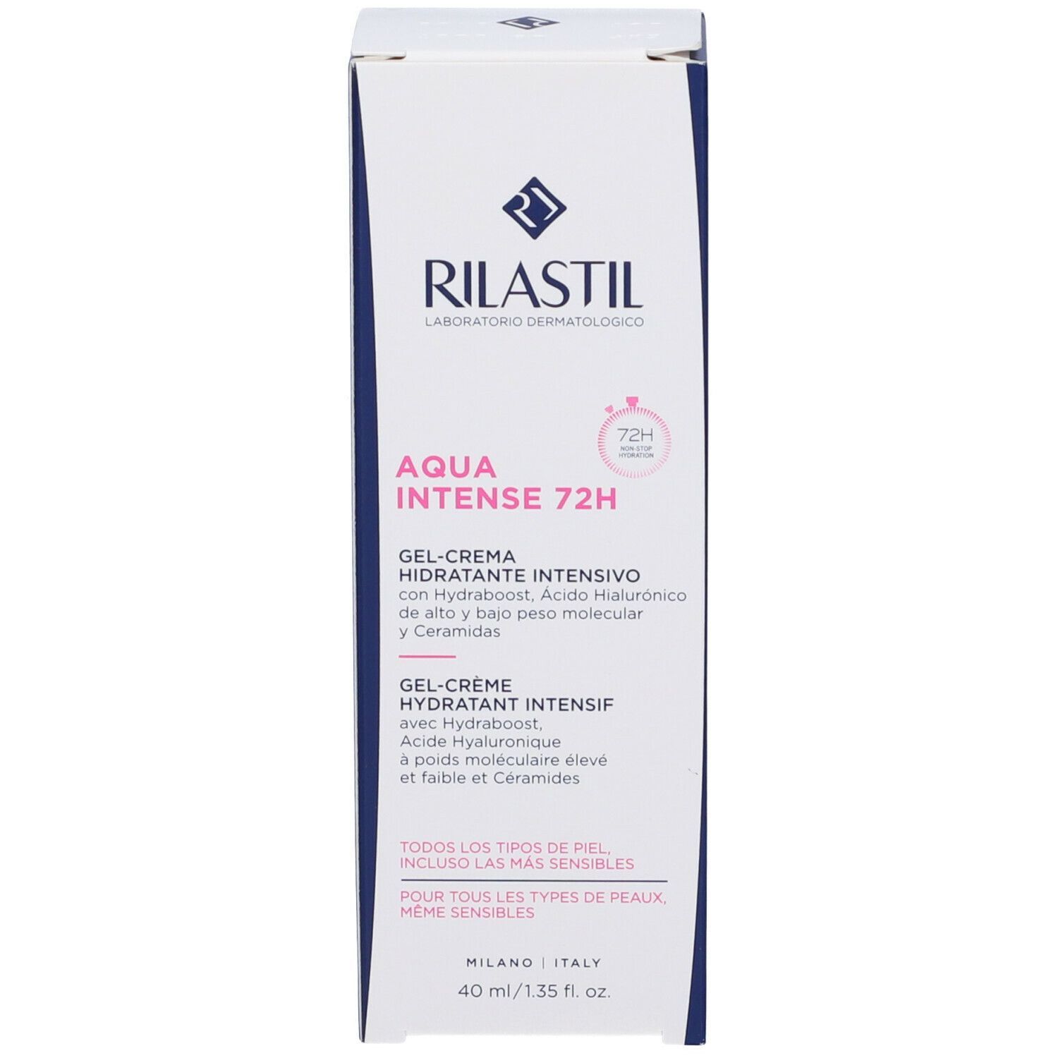 Rilastil Aqua Intense 72H Gel-Creme mit Hydraboost, Hyaluronsäure und Ceramiden. 40 ml.