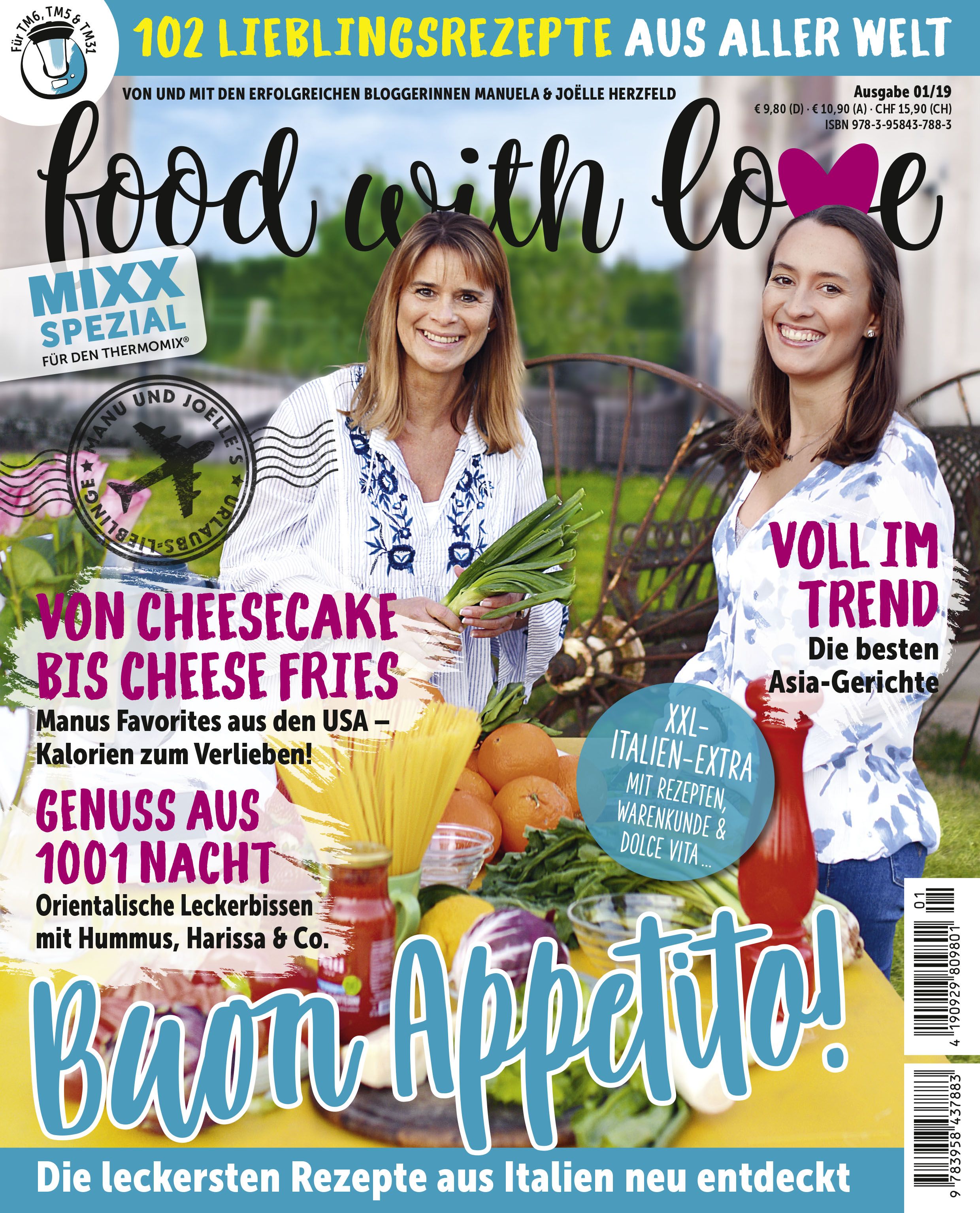 Zeitschrift "Food with Love" mit Rezepten. Auf dem Cover: Manuela und Joëlle Herzfeld. Titel: Sonderheft MIXX.