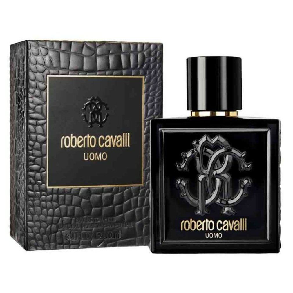 Roberto Cavalli Uomo Eau de Toilette Natürliches Spray mit Krokodilleder-Textur-Verpackung.