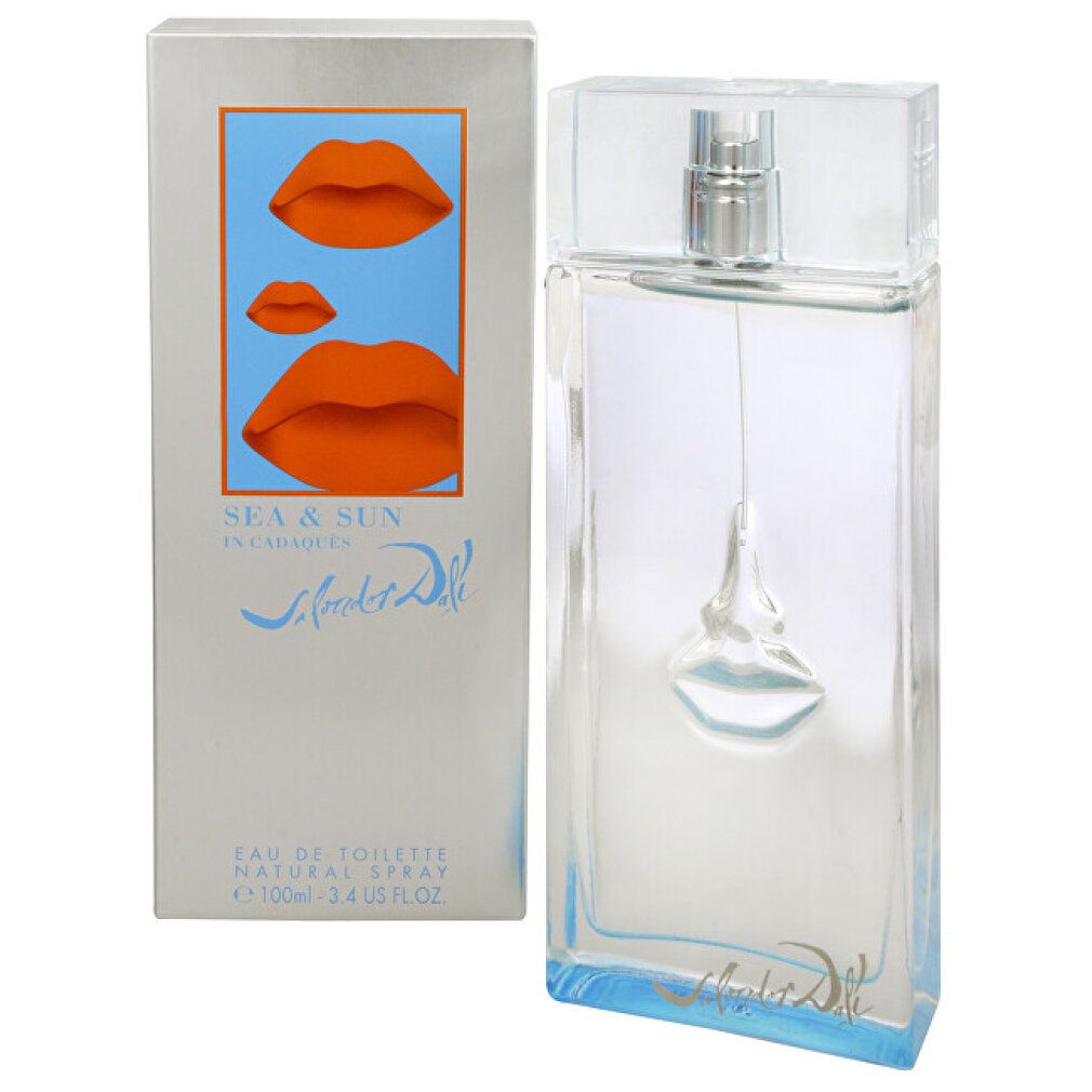 Flakon und Verpackung. Flakon rechteckig, blau, Mund-Design. Verpackung mit Lippen-Design und Schriftzug.