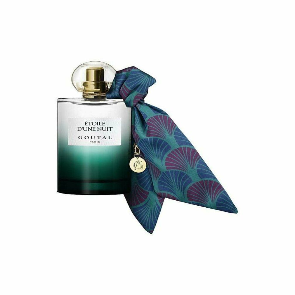 Goutal Paris Etoile d'Une Nuit Eau de Parfum Spray. Flakon mit grünem Farbverlauf, Schleife mit Muster und Anhänger.