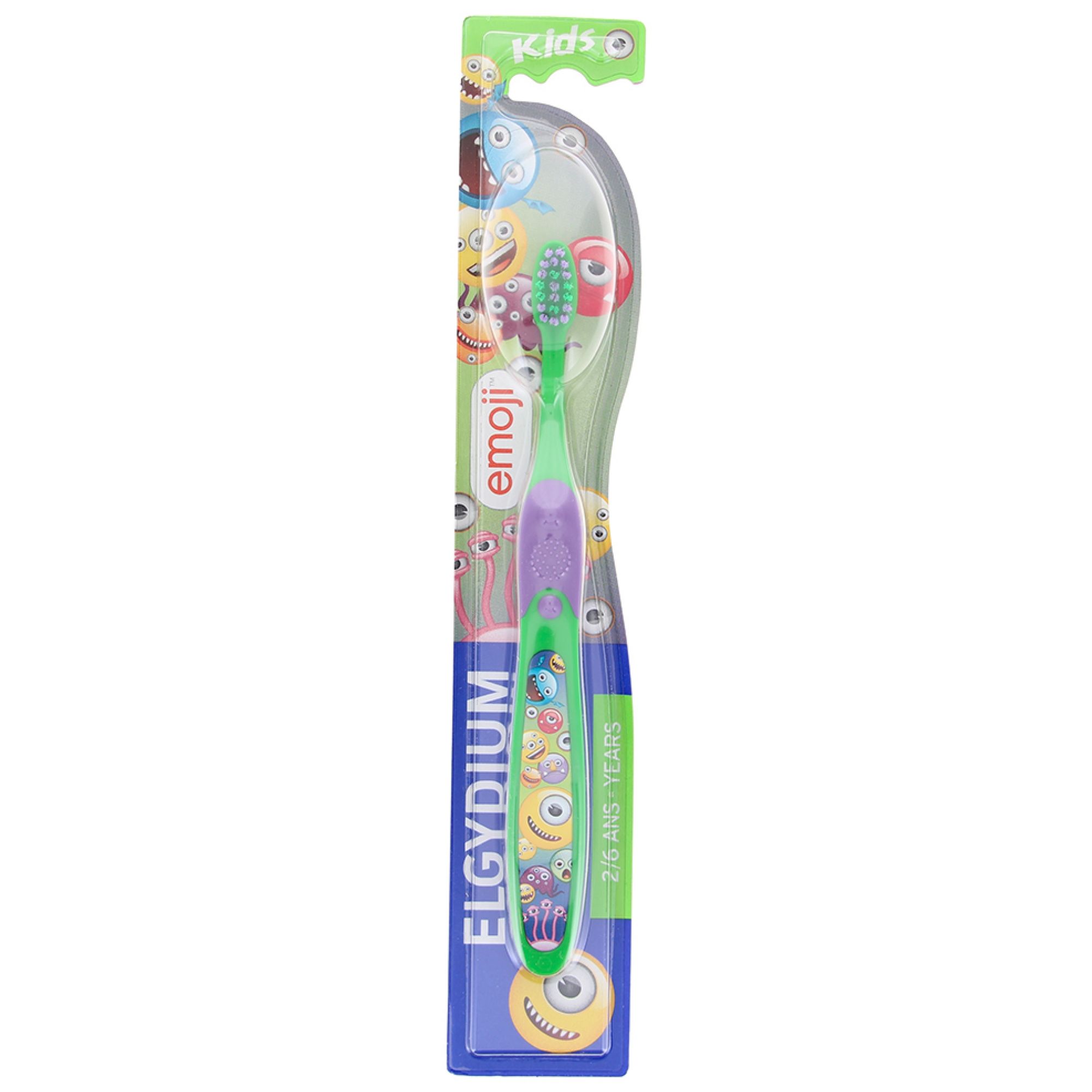 Elgydium Kids Weiche Zahnbürste 2/6 Jahre Emoji (Farbe: Grün) 4,5x2,5x24,5 cm
