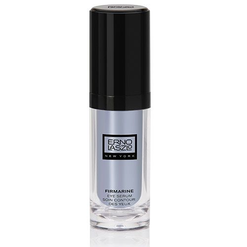 Zylindrische Flasche mit schwarzem Deckel. Aufschrift: Erno Laszlo New York, Firmarine Eye Serum, Soin Contour des Yeux.