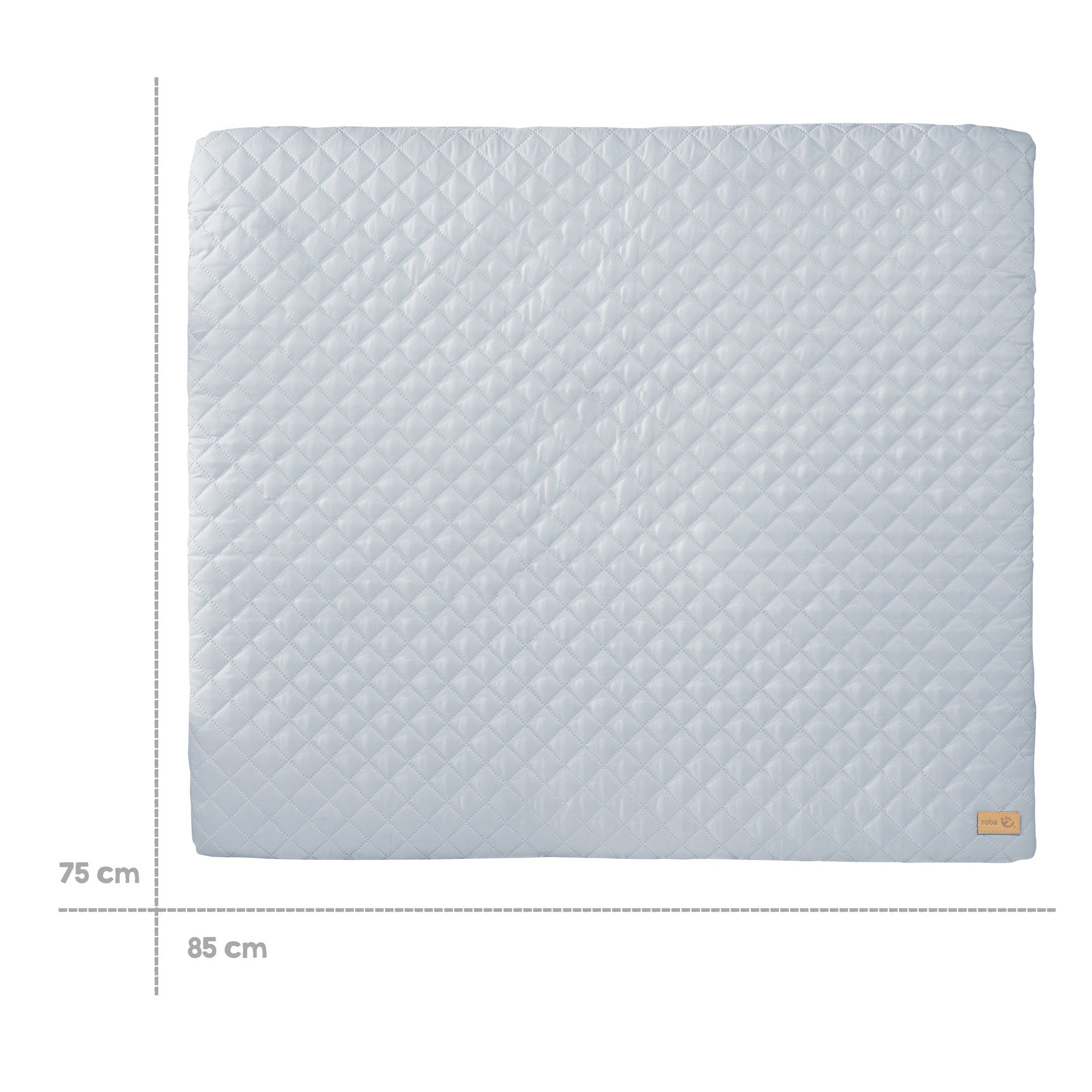 Hellblaue Wickelauflage mit Steppmuster. Eckiges Format. Maße: 85x75 cm. Label.