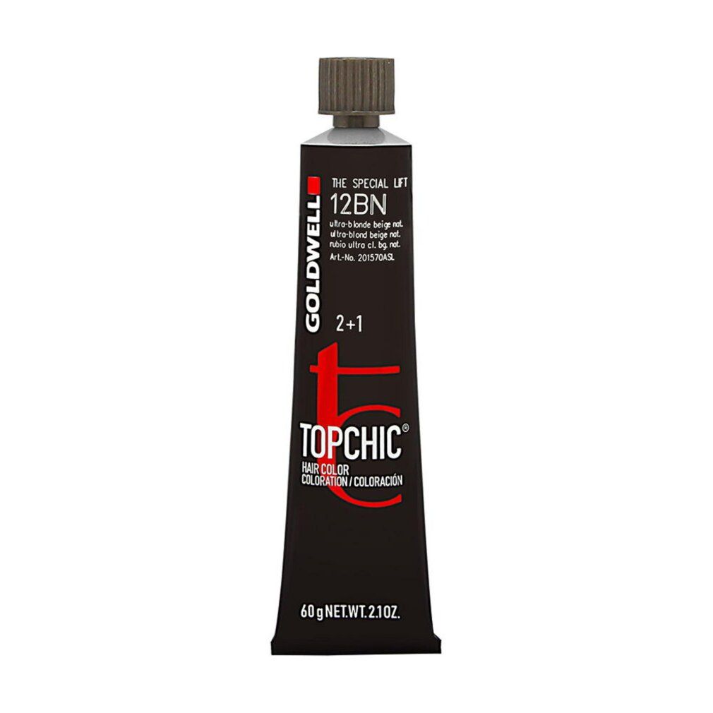 Goldwell Topchic-Tube. Schwarze Tube mit Produktnamen und -details. 60g Inhalt.