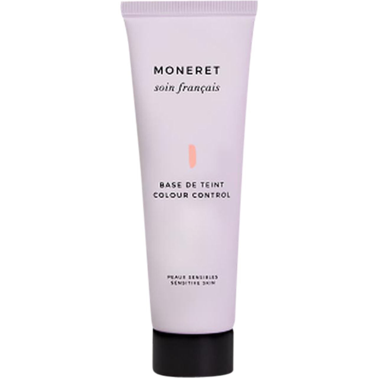 Tube mit Aufschrift "MONERET soin français". "BASE DE TEINT COLOUR CONTROL". Für sensible Haut. Rosa Farbmarkierung.