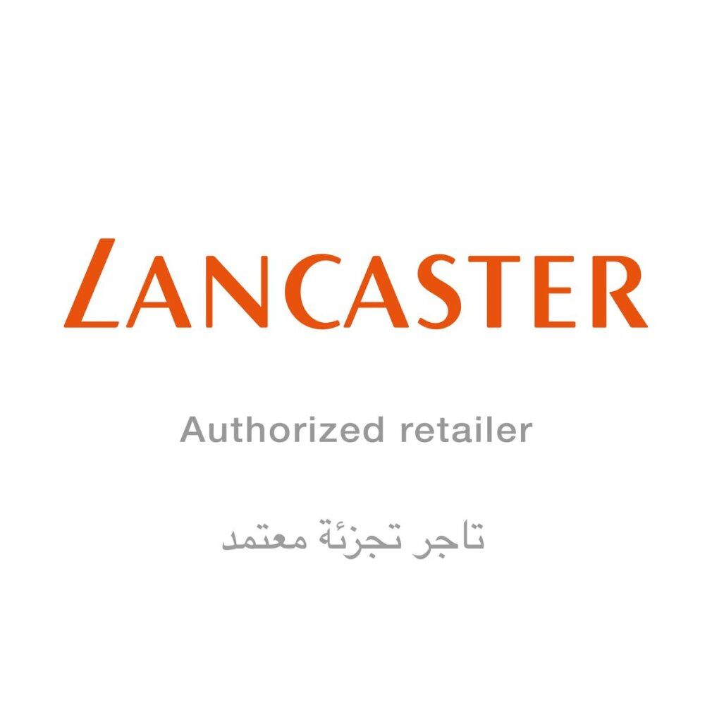 Logo: Lancaster, orange. Text: Authorized retailer. Arabischer Text.