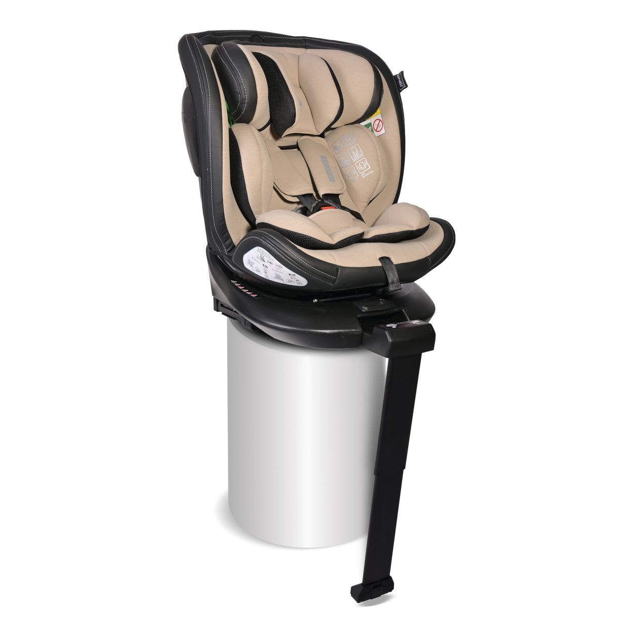 Kindersitz, beige und schwarz, mit 5-Punkt-Gurt und Isofix-Halterung