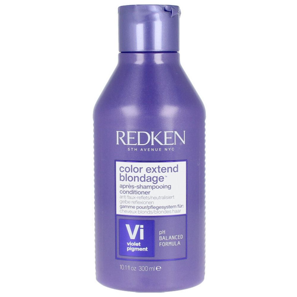 Violette Flasche Redken Color Extend Blondage Conditioner. Text und Logo. 300ml.