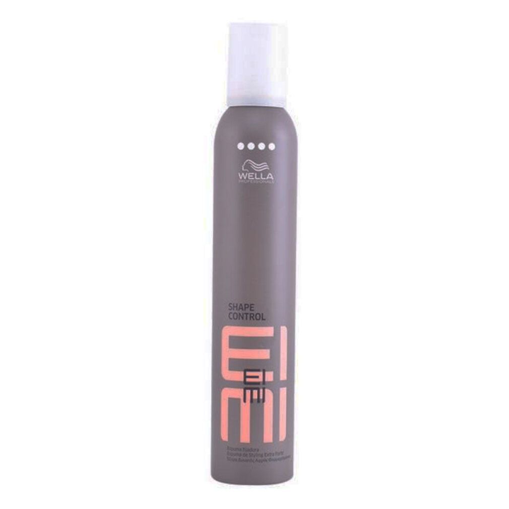 Graue Sprühflasche mit weißem Deckel. Aufschrift: Shape Control EIMI. Marke Wella.