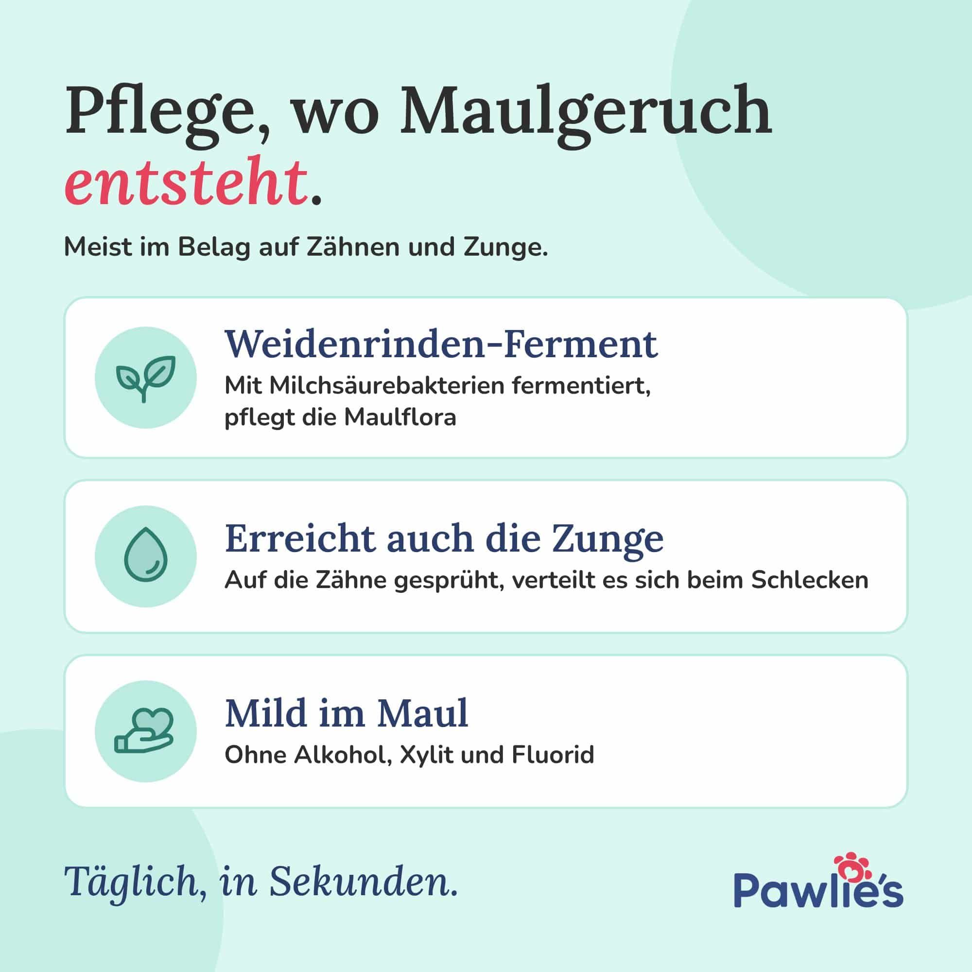 Pawlie's Dental Spray: Weidenrinden-Ferment pflegt die Maulflora.