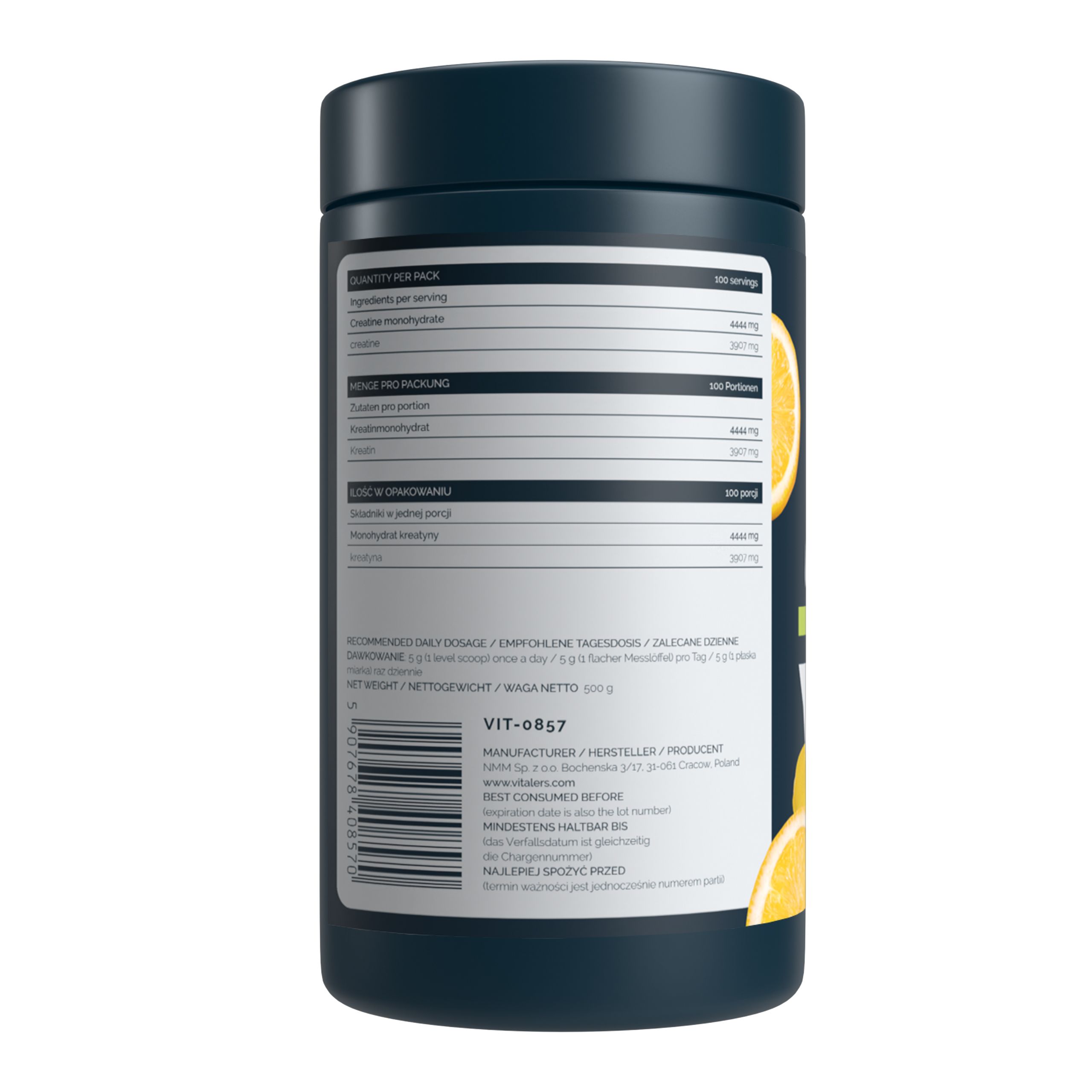 Vitaler's Sport Kreatin Monohydrat - 500 g, 100 Portionen (Zitrone-Limette)