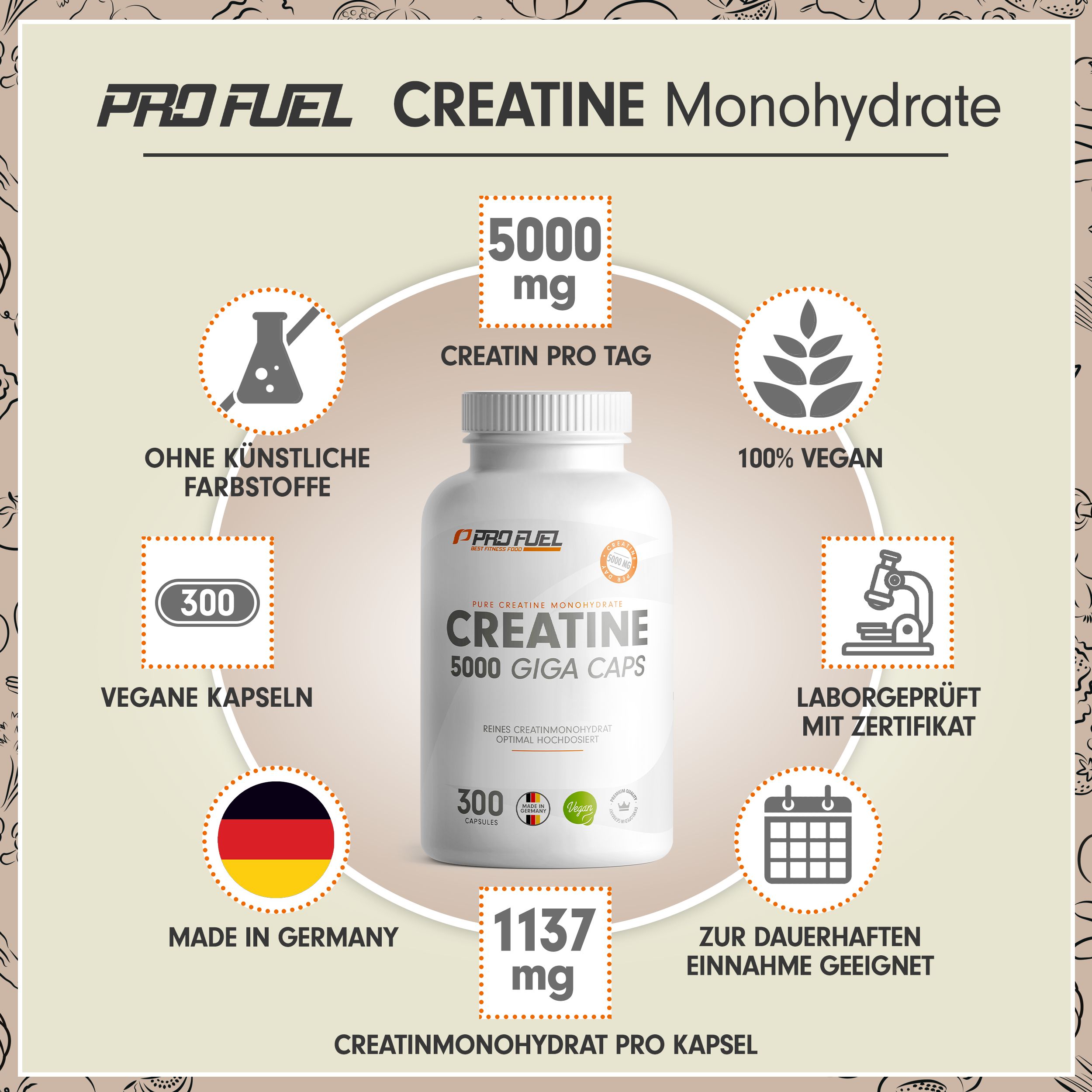 Profuel - Creatin 5000 Giga Caps - 1137 mg Creatine-Monohydrate pro Kapsel - 600 Kapseln