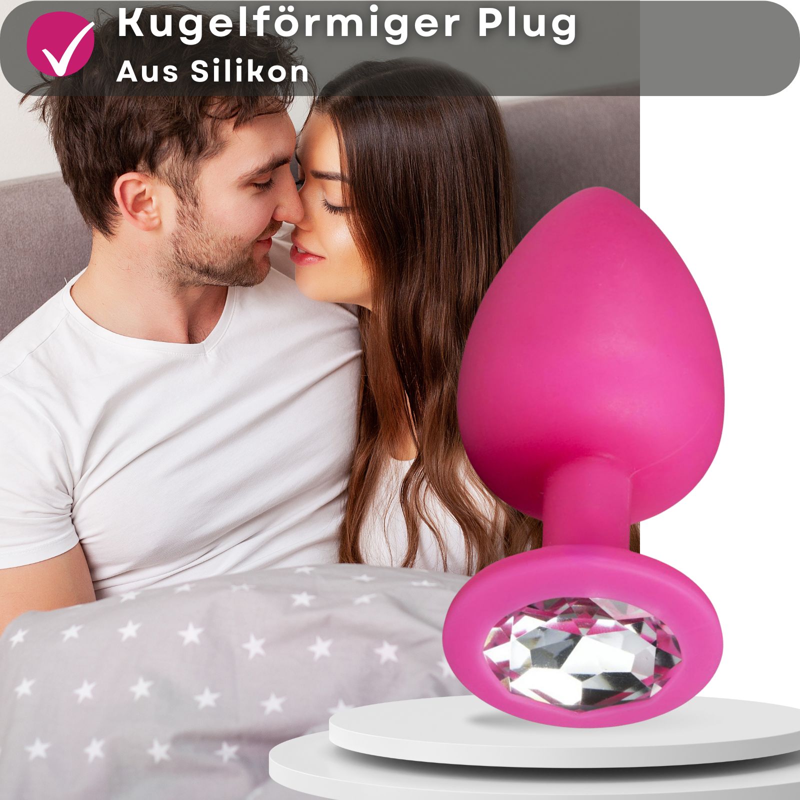 Analplug aus Silikon in Pink mit Zierstein - SET - Easytoys
