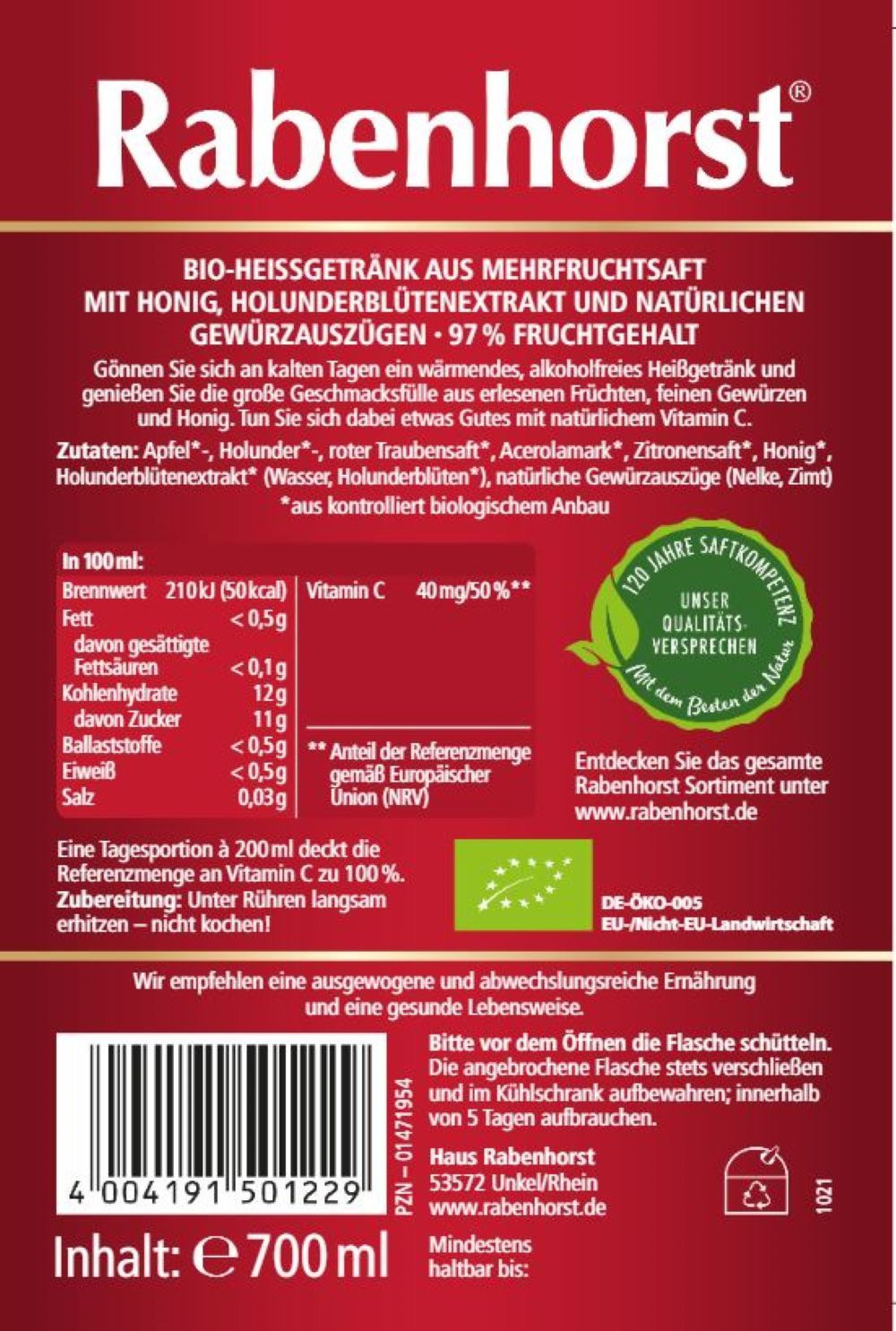 Rabenhorst Heißer Rabe BIO 6x700 ml Saft