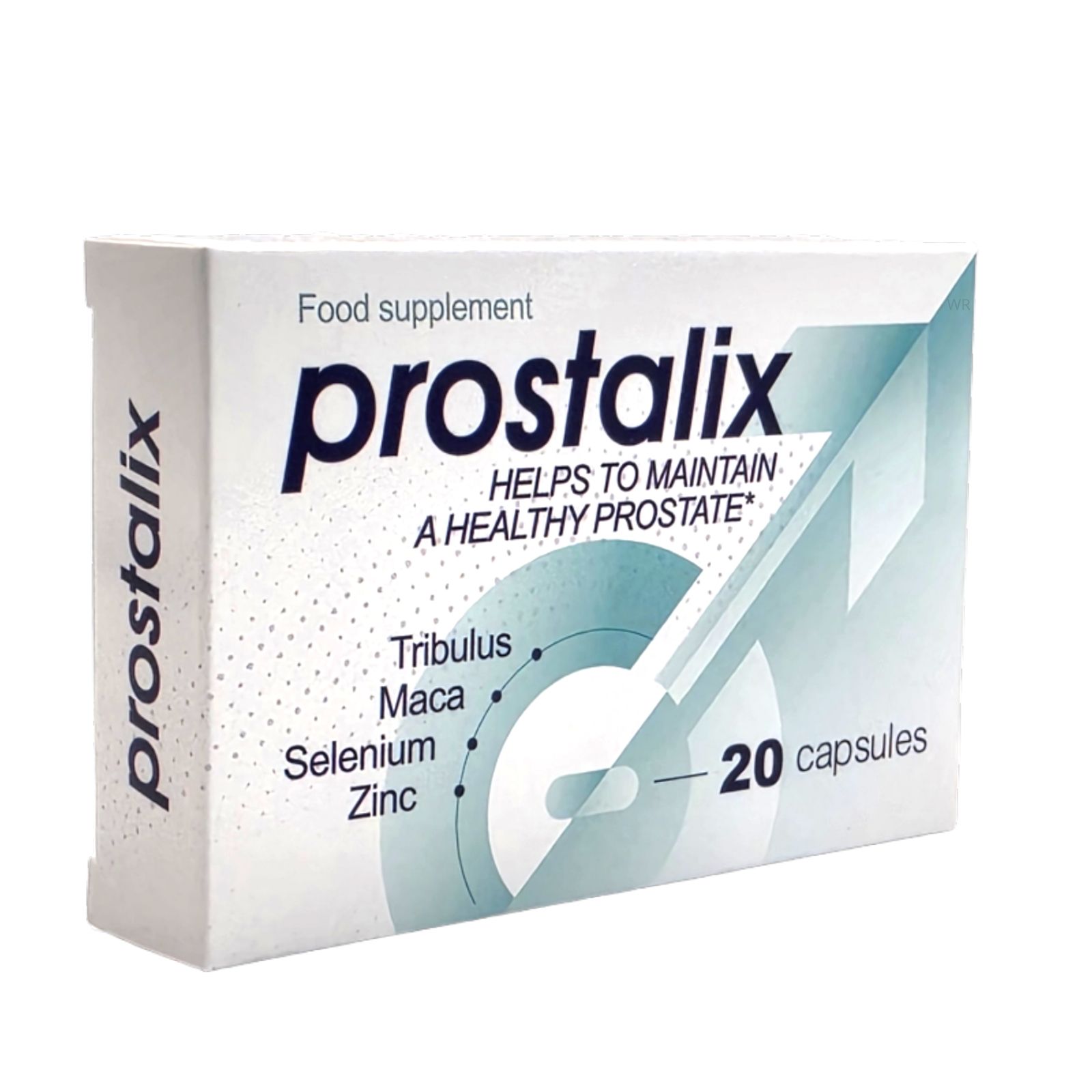 Prostalix Kapselverpackung mit 20 Kapseln, enthält Tribulus, Maca, Selen, Zink.