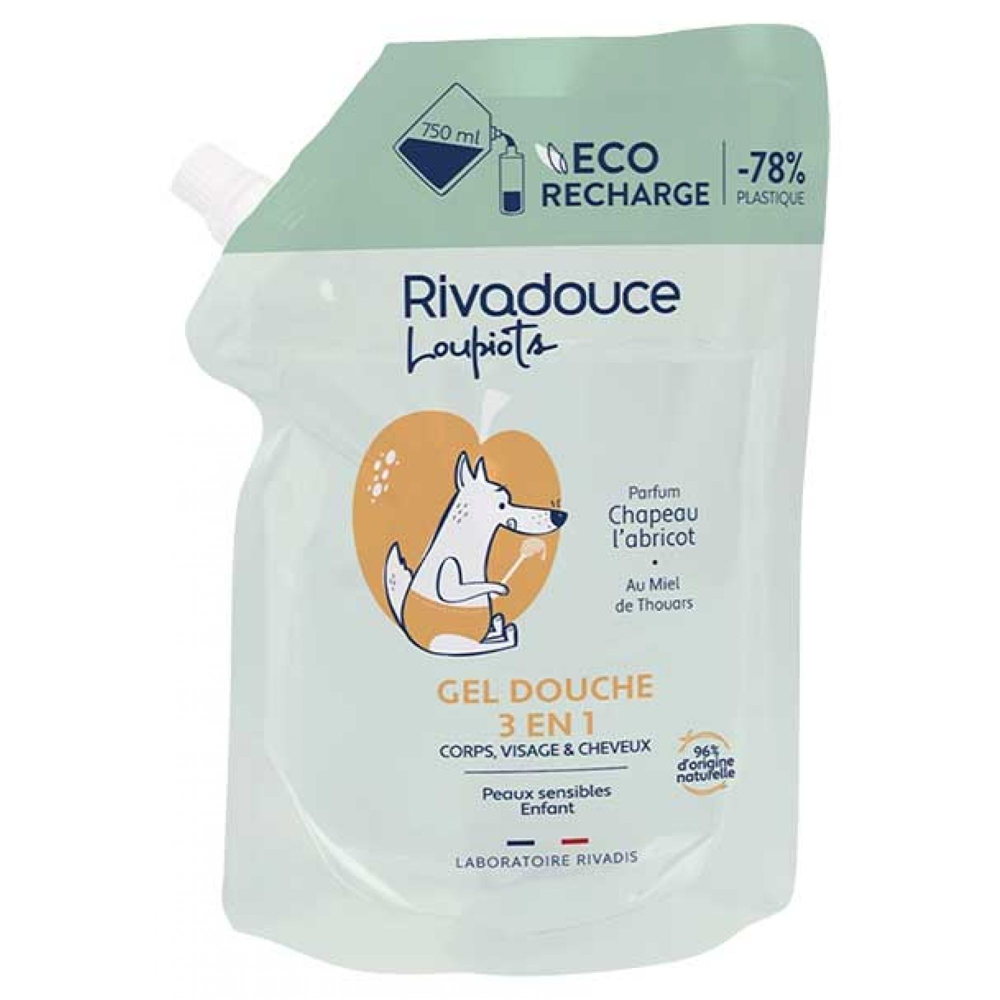 Rivadouce Kind 3-in-1 Duschgel Hut Aprikose Eco-Nachfüllpackung 7x15x22 cm
