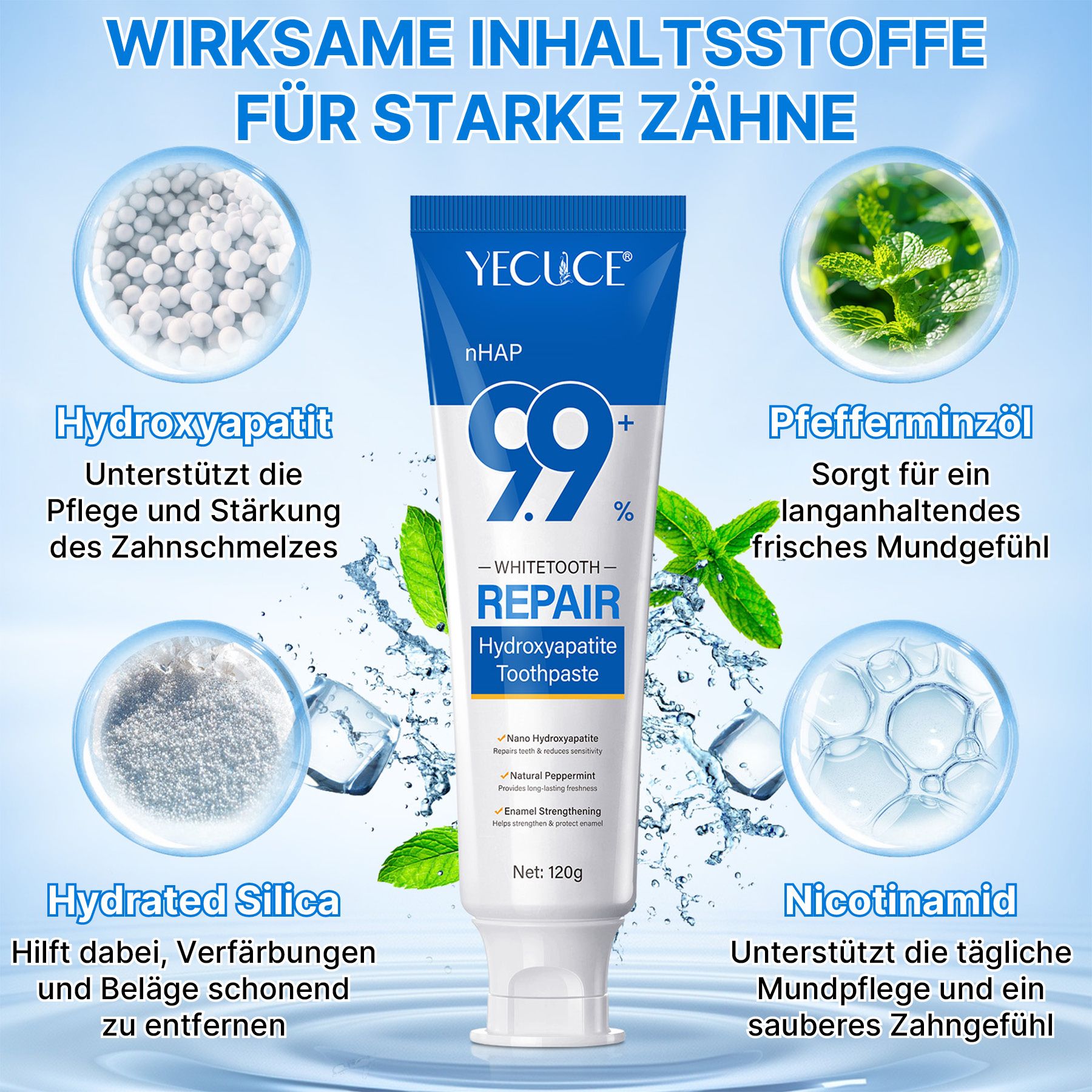 ALIVER Zahnpasta Hydroxylapatit 9.9+% Aufhellende Zahncreme für die Mundpflege